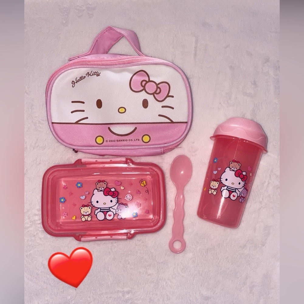 Sanrio Hello Kitty Pink Bento Lunch Set with Cup & Spoon